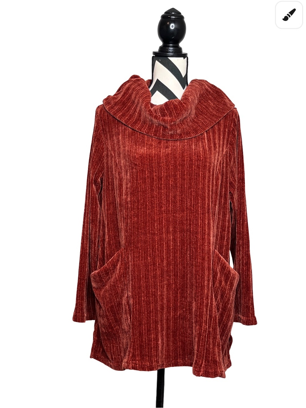 90's Grunge Whimsigoth Autumn Boho Rust Ribbed Velour Cowl Neck Sweater Sz L